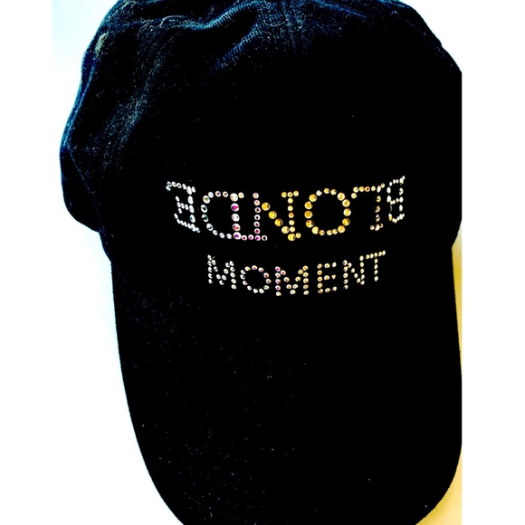 RHINESTONE Black Baseball Hat Cap Upside Down Blonde Saying main image 5